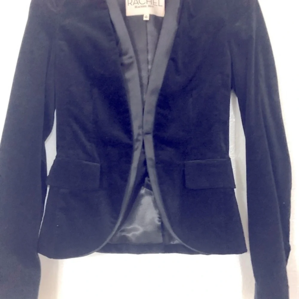 Rachel Roy black slim fit velvet luxe elegant blazer with satin lapel size 0 new